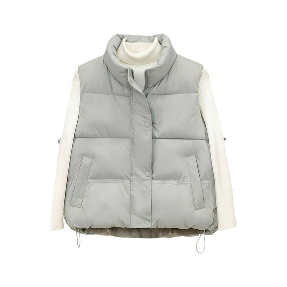 Htigea Womens Puffer Sleeveless Jackets Lightweight Stand Collar Vest Solid Zip Up Outerwear from Fall to Winter Gray M