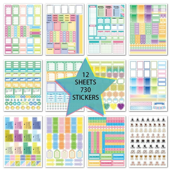 Coofit Journal Stickers DIY Blank 730PCS Adhesive Planner Stickers Calendar Stickers
