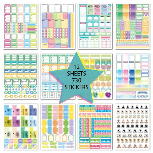 Coofit Journal Stickers DIY Blank 730PCS Adhesive Planner Stickers Calendar Stickers