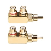 RCA Male to Female Connector Three Way Adapter Audio Video Splitter Right Angle 2 Pack Dual Gold Plated Coupler Extender for Home Theater Stereo System Sound Equipment