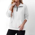 thumbnail image 5 of idosla Women's Quilted Sweatshirts Zipper Neck Long Sleeve Textured Solid Casual Loose Fashion Fall Pullover Tops (White, M), 5 of 8
