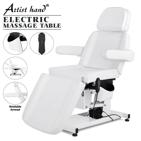 Artist hand 110V 3 Motor Electric Facial Bed Massage Table Beauty Medical Tattoo Chair Rotatable Armrests w/Remote Control(White)