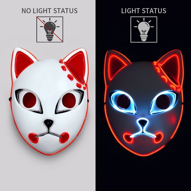 Máscara Con Luz Led Demon Slayer Halloween Disfraz Kimetsu No Yaiba Anime Cosplay Zorro Gato Xishao Juguetes