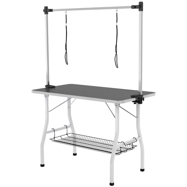 Adjustable Black Dog Grooming Table | 42" x 24" | Foldable & Sturdy | Rubber Top | Storage Shelf | Ideal for Bathing & Trimming Pets