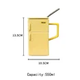 thumbnail image 4 of Creative Retro Refrigerator Square Water Cup with Covered Stainless Straw Ceramic Cup Funny Office Couples Gift Coffee Mugs (Yellow,501-600ml), 4 of 6