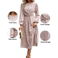 thumbnail image 3 of Hanerdun Women Floral Belted Dresses Female Long Sleeve A-Line Party Dress Casual Midi Dress Light Brown L, 3 of 5