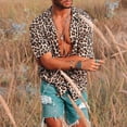 thumbnail image 4 of ClodeEU Men'S Baggy Beach Leopard Print Short Sleeve Button Retro T Shirts tops Blouse (Brown L), 4 of 6