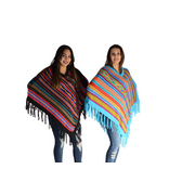 Turquoise Waves and Bands 100% Alpaca Patterned Stripes Knit Poncho V Collar Assorted Colors