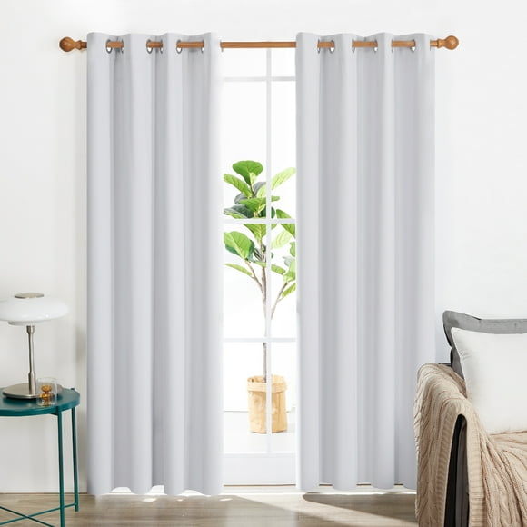 Deconovo Blackout Curtains Thermal Insulated Room Darkening Drapes for Bedroom Living Room Hotel 55Wx84L inch, Greyish Star White, 2 Panels