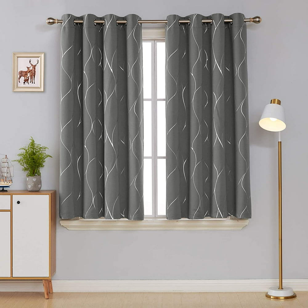 Deconovo Grommet Top Blackout Curtains Foil Wave Printed Grommet Room