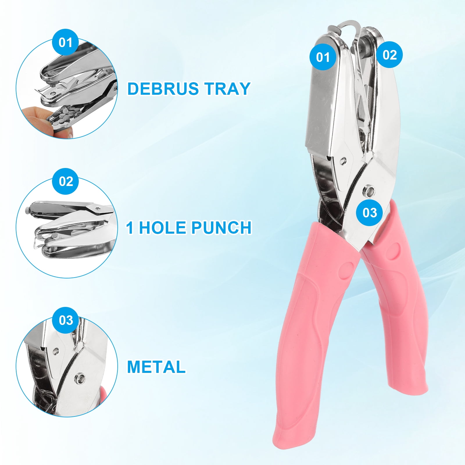 Uxcell Single Hole Punch, 3Pcs Handheld Hole Puncher with Soft Handle Metal Paper Puncher for Tag DIY Craft Scrapbook