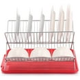 thumbnail image 3 of J&V TEXTILES Foldable Dish Drying Rack with Drainboard, Stainless Steel 2 Tier Dish Drainer Rack, Collapsible Dish Drainer, Folding Dish Rack for Kitchen Sink, Countertop, Cutlery, Plates Red, 3 of 8