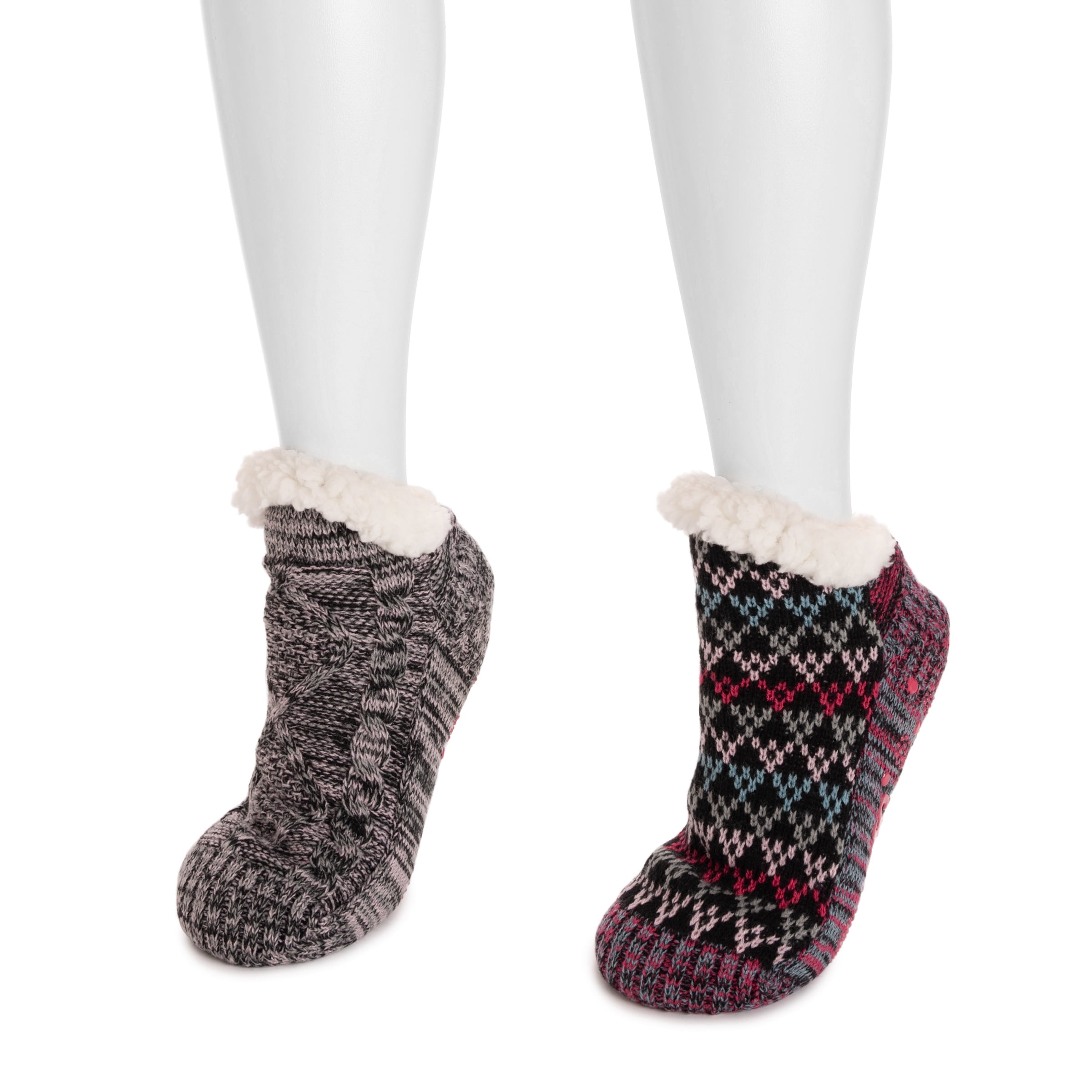 MUK LUKS Women's Shortie Cabin Socks, 2-Pack, S-M / L-XL
