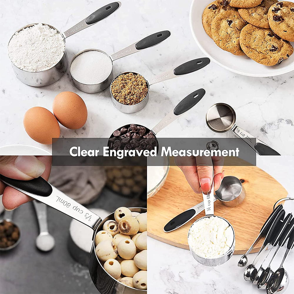 H&S Measuring Spoon Set of 5 Stainless Steel Metal Measure Cup Spoons for Baking Cooking American Kitchen