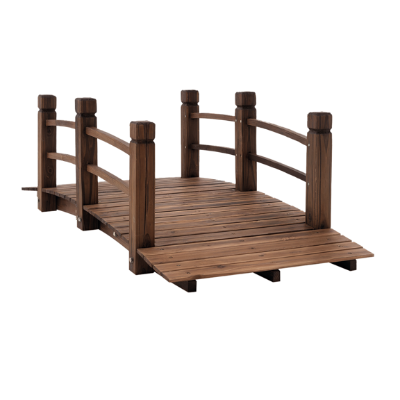 5ft Fir Wood Garden Bridge with Railings - Arc Walkway for Backyard, Garden & Stream - Stained Wood Outdoor Decor