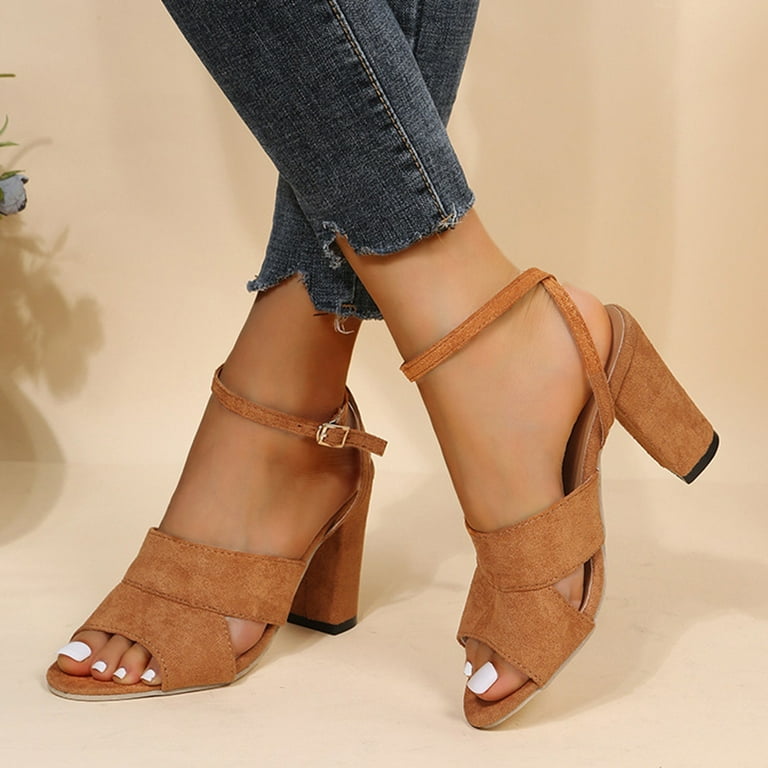 gyujnb Womens Sandals Comfortable Platform Heels Brown Sandals
