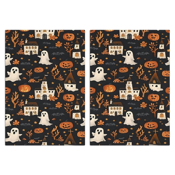 2 Pcs Funny Kitchen Towels,Autumn Halloween Scene Pattern Microfiber Dish Towels,Kitchen Tea Towels,Kitchen Towel Set (18" X 26")