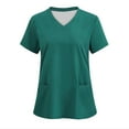 thumbnail image 3 of BiZtdJrK Limited Time Sales of The Day Womens V Neck Workwear Medical Nurse Uniform T-Shirt with Pockets Solid Casual Short Sleeve Scrub Tops Holiday Scrubs Shirts Army Green M, 3 of 5