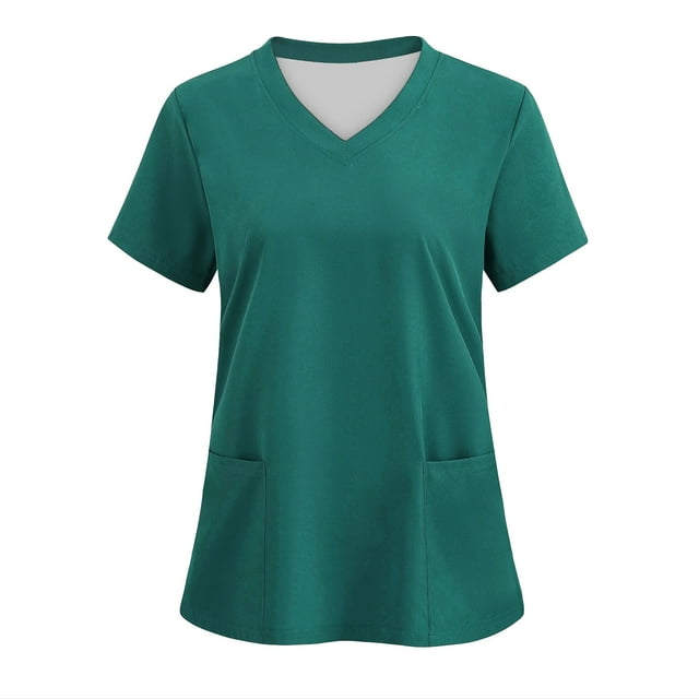 Timegard Tops for Women Short Sleeve V Neck Solid Color Summer Comfy Casual Office Tops with Pockets