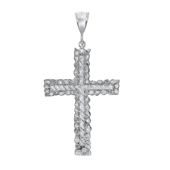 MST 925 Sterling Silver Nugget Cross Crucifix 2.5" Pendant Necklace, Unisex, All Ages, Hypoallergenic