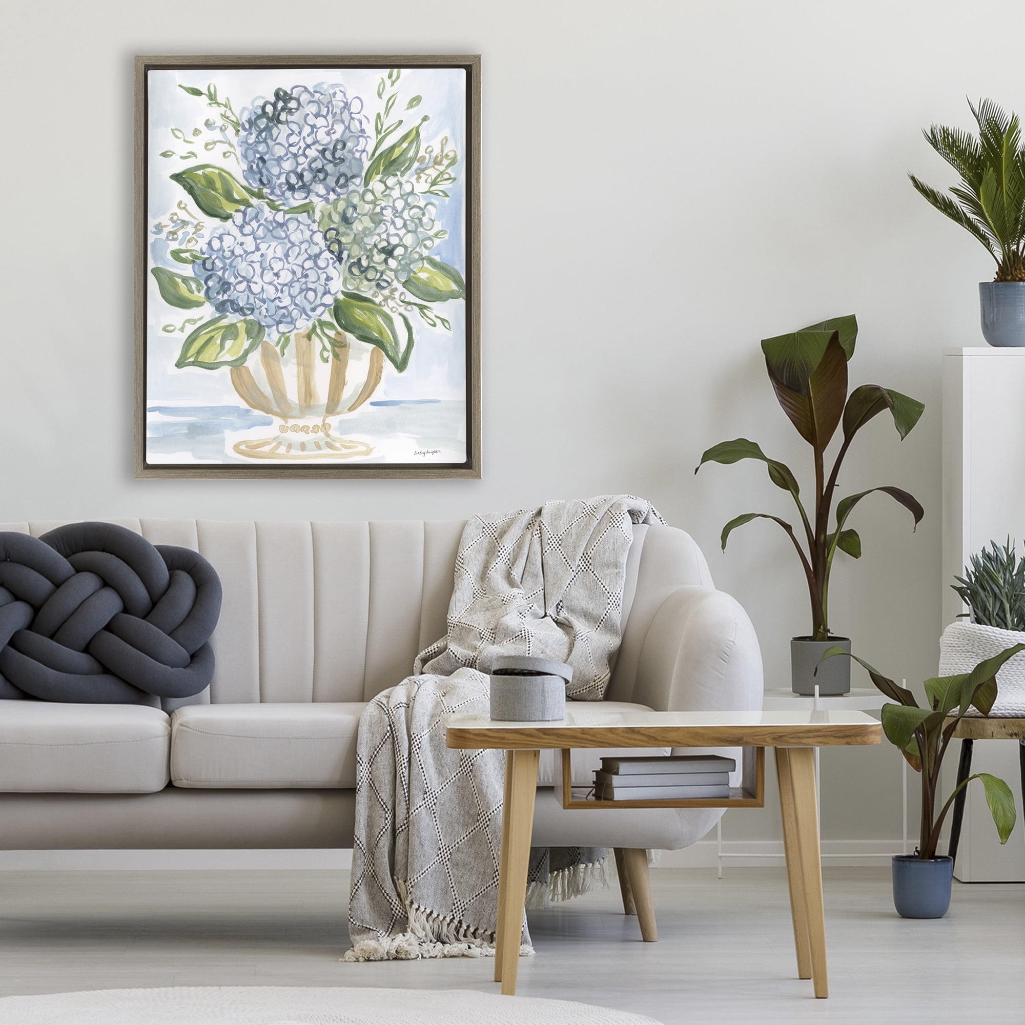 Stupell Industries Serena Pastel Hydrangea Bouquet Brown Framed Floater Canvas Wall Art, design by Haley Knighten