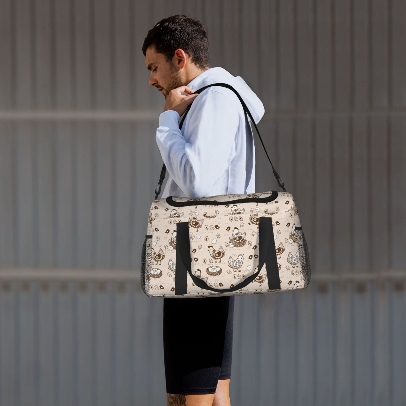 Fuzoiu Chicken With Floral Print Travel Duffle Bag,Carry On Tote Bags,Duffel Bag,Sport Gym Bag, Hospital Bag for Labor and Delivery, Overnight Bag,Luggage Bag