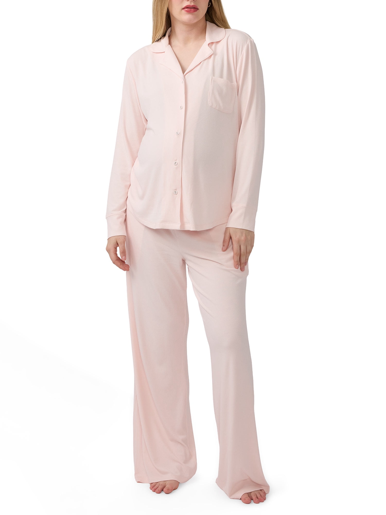 Ingrid & Isabel For Every Belly Women's Maternity Long Sleeve Button Down Shirt & Open Leg Pajama Set, Sizes S-XXXL