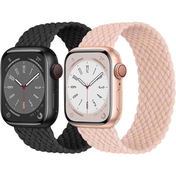 FRKSMD-2 Pack Braided Solo Loop For Apple Watch Band 40mm 41mm 42mm 44mm 45mm 46mm 38mm 49mm Ultra 3 2 Women men,Stretchy Woven Nylon Elastic Strap Wristbands For iWatch Series 11/10/9/8/7/6/5/4/3/SE