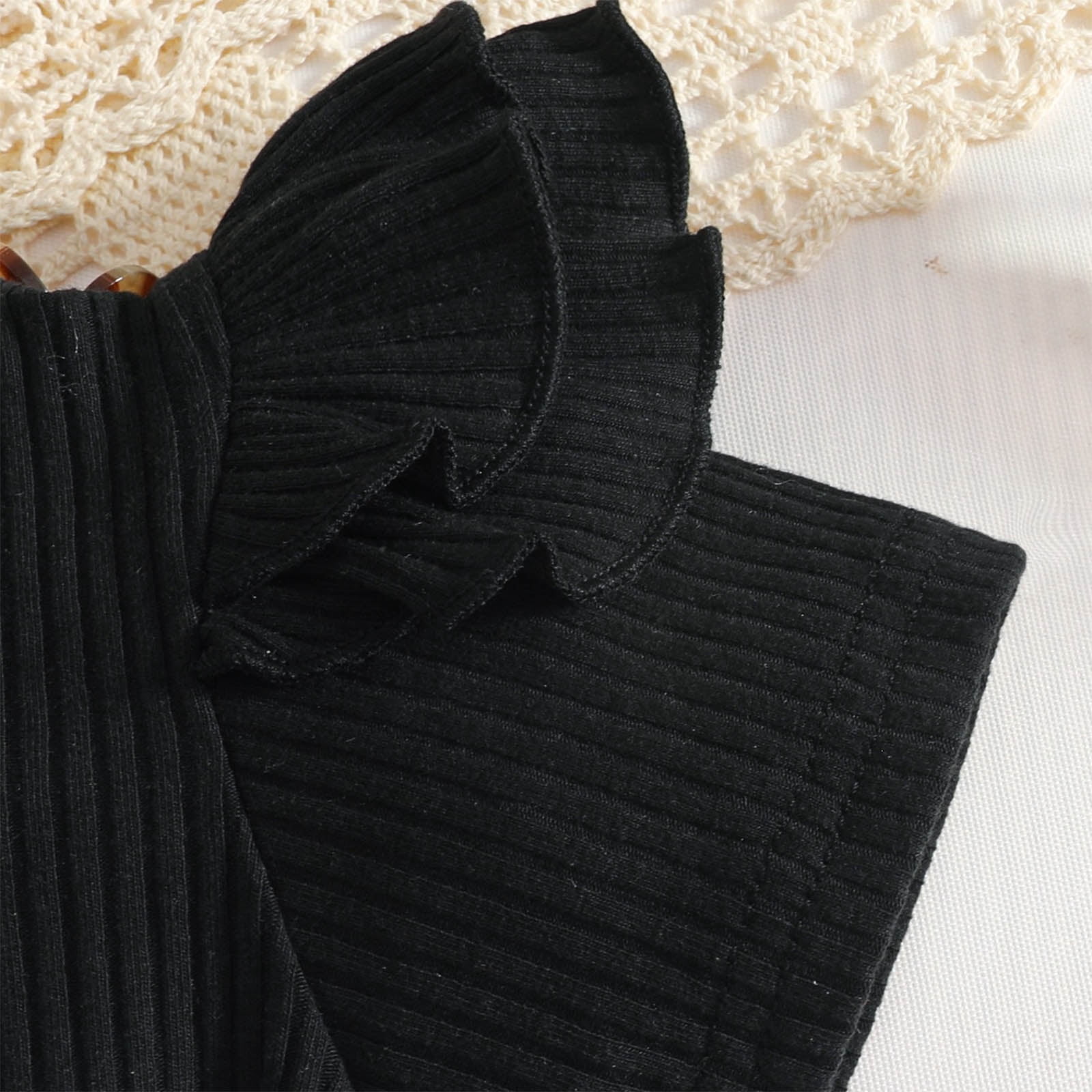 Faraee Baby Girl Summer Clothes Ruffle Romper Short Sleeve Bodysuit Bow Hairband Socks Newborn Infant Cute Outfits (9-12M,Black)