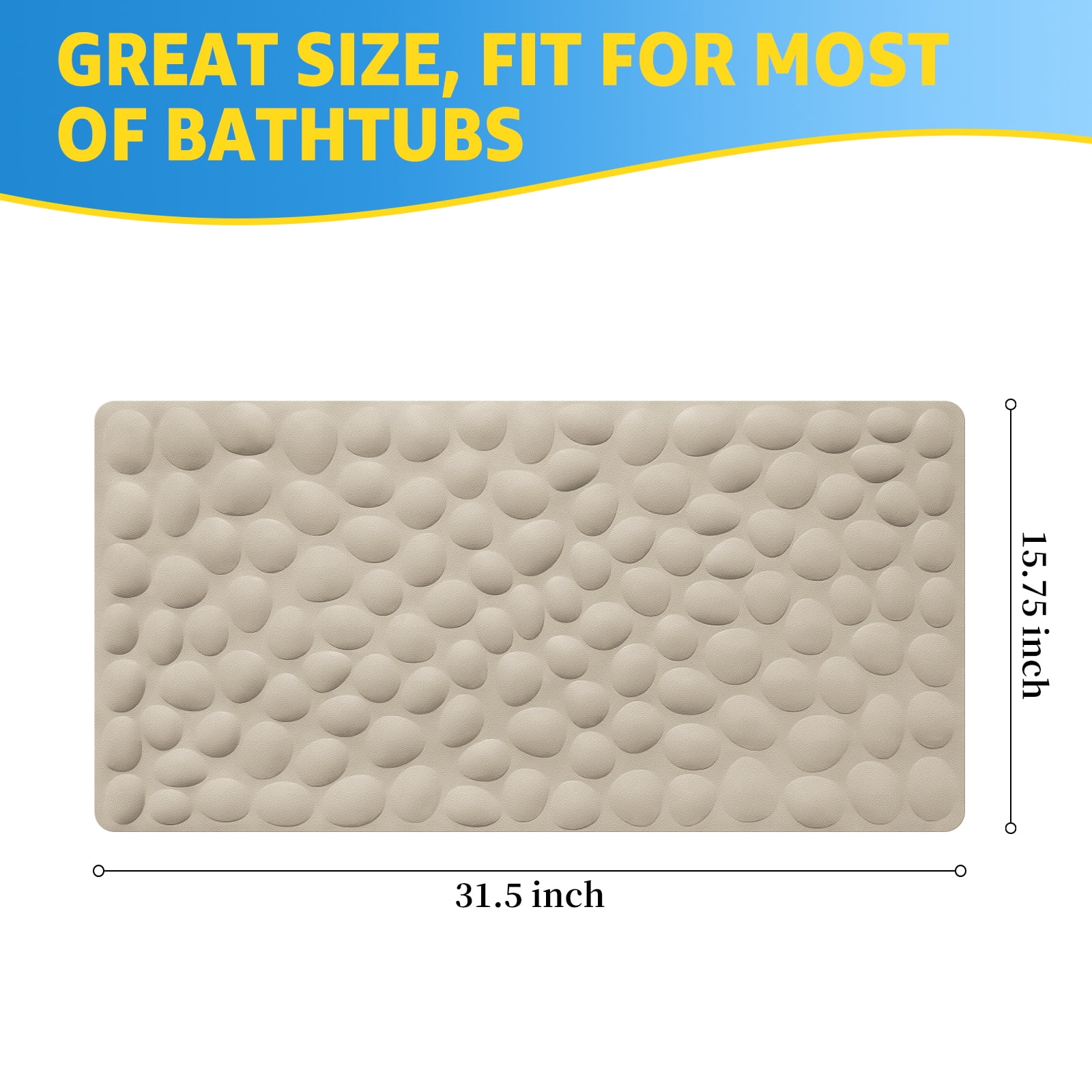 OTHWAY Bathtub Mat Non Slip, Rubber Bath Mat for Kids for Baby, 16x31.5 inch Large Bath Mats for Bathroom Tub with Strong Suction Cups (Brown)