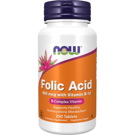 ナウフーズ 葉酸 800mcg ビタミンB-12 25mcg 250粒 タブレット NOW Foods Folic Acid with Vitamin B-12 Tablets プレママ 赤ちゃん 妊活 妊娠