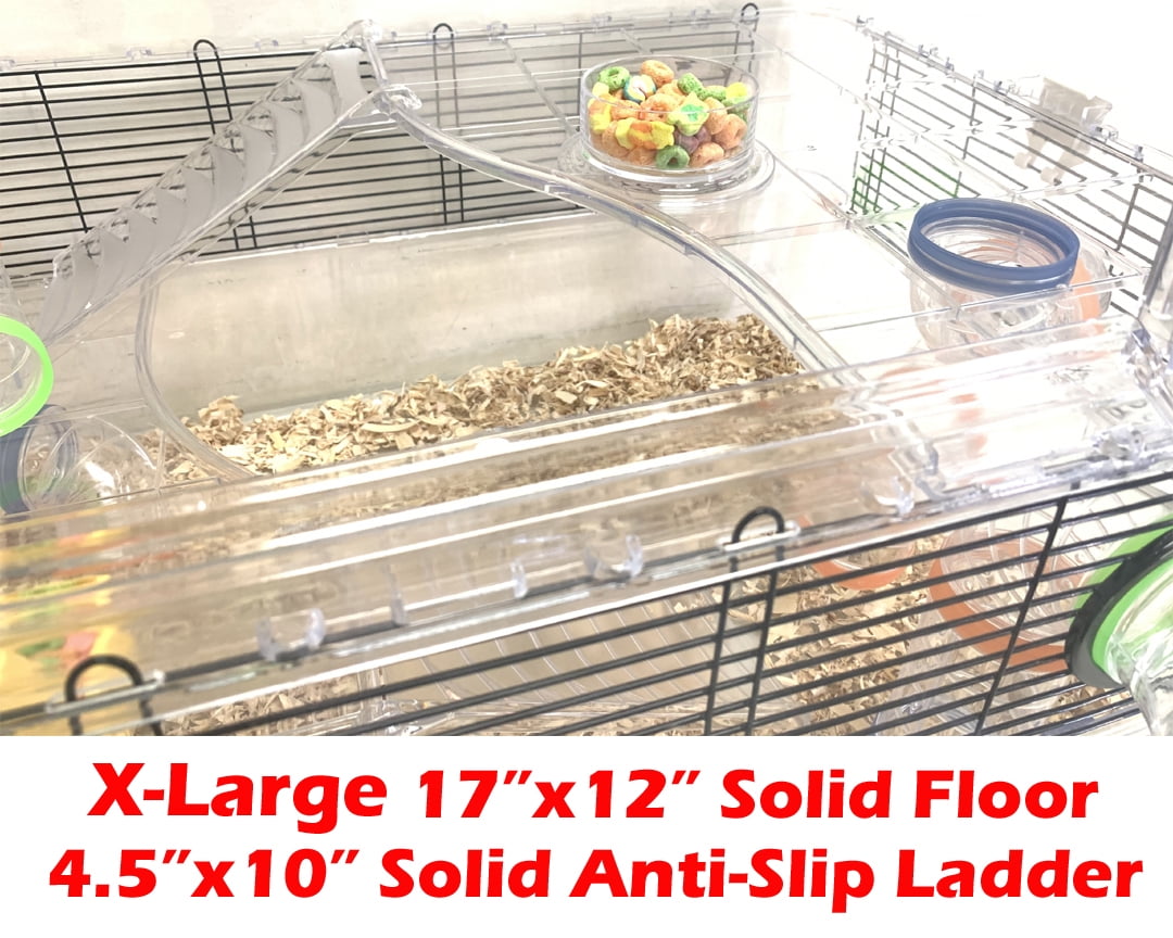 X-LARGE 2-Floor Deluxe Acrylic Clear Hamster Palace Mice House Hedgehog Guinea Pig Habitat Top Air Ventilation Large Running Wheel Water Bottle Tower Food Bowl Hide House Deep Base Expandable Outlet