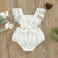 thumbnail image 4 of Fortune Infant Girls Jumpsuits Baby Fly Sleeve Lace Patchwork Embroidery Rainbow Bodysuits, 4 of 9