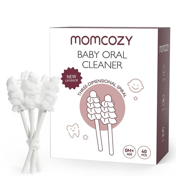 Momcozy Baby Disposable Oral Cleaning Stick, for Tooth Tongue Mouth Gum Clean, Extra Soft, 40pcs