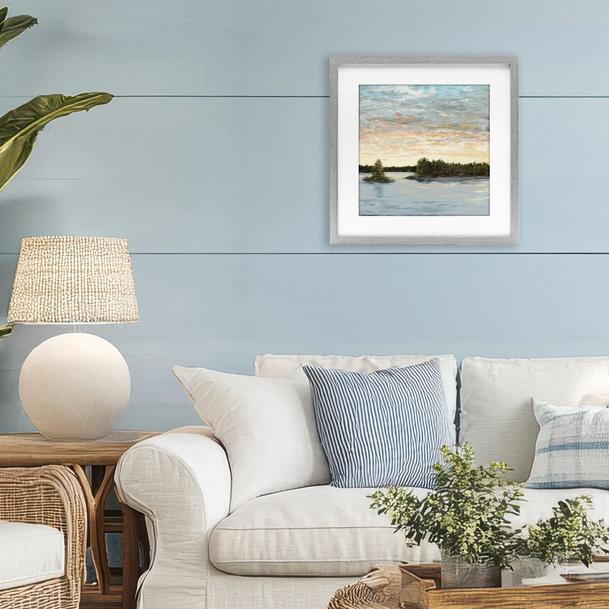 Stupell Industries Lake Shore at Sundown Gray Framed Print Under Glass, design by Julie DeRice