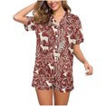 thumbnail image 5 of Puntoco Pijama de mujer con cuello en V y manga corta con estampado navideño, 5 of 5