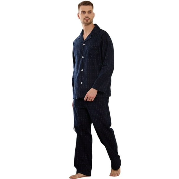U2SKIIN Men Button Down Pajama Set, 100% Cotton Lounge Plaid Fun Prints Sleepwear With Pockets,(Point-Nany,L)