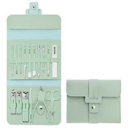 Manicure Set Professional Nail Clipper Pedicure Set Grooming Kit Gift for Men Husband Boyfriend Parents Women Nail Care with Green Leather Travel Case 12 PCS