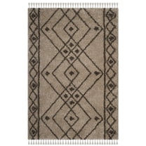 SAFAVIEH Moroccan Fringe Erksine Geometric Shag Area Rug, Mushroom/Grey, 5'1" x 7'6"
