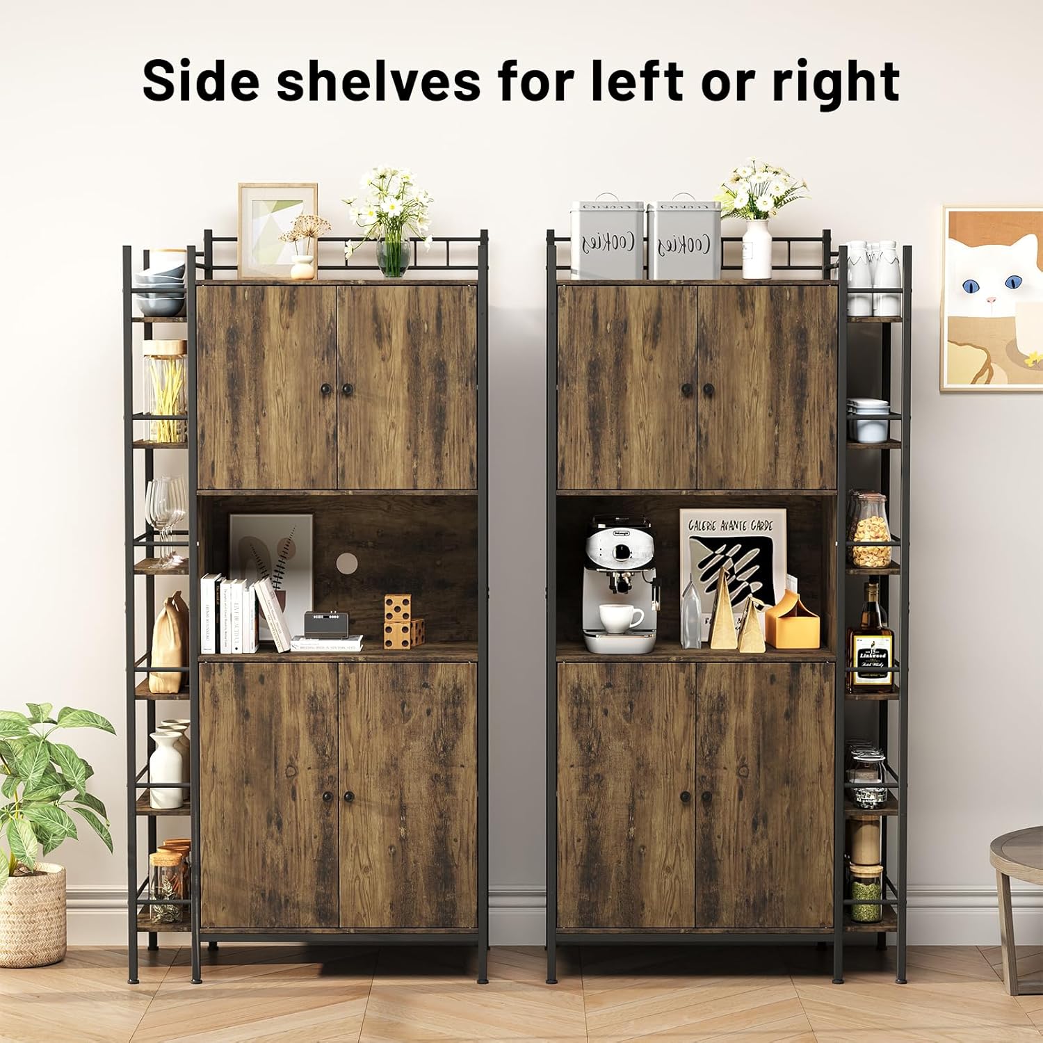 NEGYLIM 71" Kitchen Pantry Storage Cabinet, Freestanding Larder Cupboard, Kitchen Hutch Cabinet with Microwave Stand,Utility Pantry with Doors and Shelves for Dining Room, Living Room, Brown