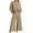 Khaki, variant on QUYUON Ladies Linen Pants Sets Women 2 Piece Outfits Long Sleeve Crew Neck Ruffle Crop Tops Lounge Matching Sets Casual Loose Wide Leg Long Pants Tracksuits with Pockets Khaki XXL