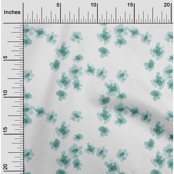 oneOone Cotton Poplin Twill Dusty Teal Green Fabric Flower Watercolor Sewing Craft Projects Fabric Prints By Yard 56 Inch Wide
