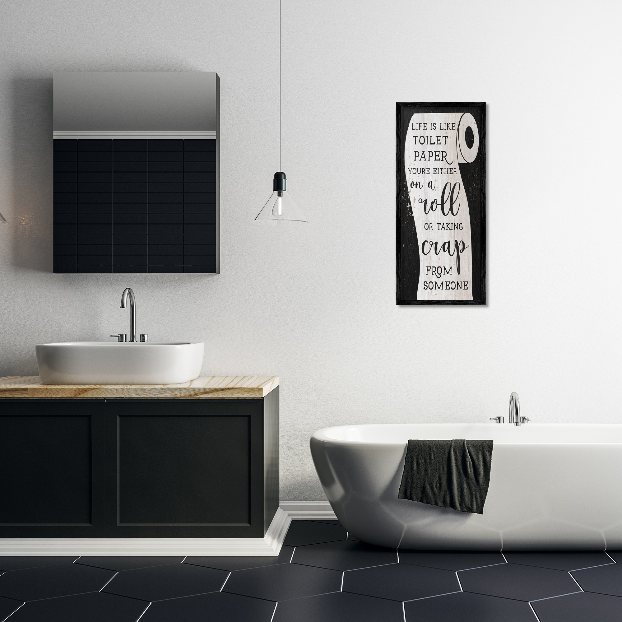 Stupell Industries Like Toilet Paper Funny Bathroom Typography Painting Black Framed Art Print Wall Art, 13 x 30