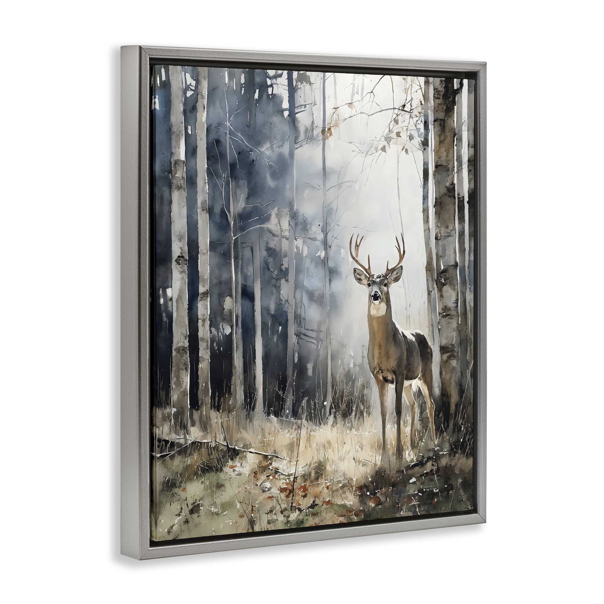 Stupell Industries Deer In The Woods Gray Framed Floater Canvas Wall Art, design by Franklyn Gregory