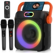 Dammyty Karaoke Machine, Portable Bluetooth Karaoke Speaker with 2 Wireless Microphones, PA System for Adults Kids with LED Lights,Supports TF/USB, AUX in, FM, REC, TWS