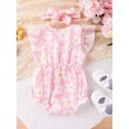 thumbnail image 3 of Bagilaanoe Newborn Baby Girl Summer Rompers Floral Print Fly Sleeve Bodysuits + Headband 3M 6M 9M 12M 18M Infant Ruffles One Piece Jumpsuit, 3 of 9