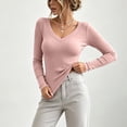 thumbnail image 4 of Tqcoqu Women's Built-in Bra Long Sleeve Ribbed Knit Top,V Neck Fitted Stretch Casual Layering Shirt,2026 Fall Casual Daily Outfits, 4 of 9