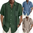thumbnail image 3 of Mens Hawaiian Striped Short Sleeve Blouse Shirts Tops Party Beachwear Vacation, 3 of 7
