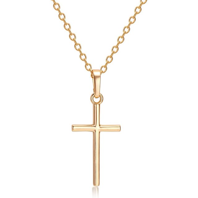 Real 18K Gold Plated Cross Brass Cubic Zirconia Pendant Necklaces 18 inch