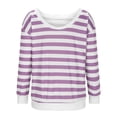 thumbnail image 5 of Women Long Sleeve Tops Plus Size Casual Loose Round Neck Striped Printed Sweatshirt Pullover Fitting Boho Tops Blouse,Purple,M, 5 of 5